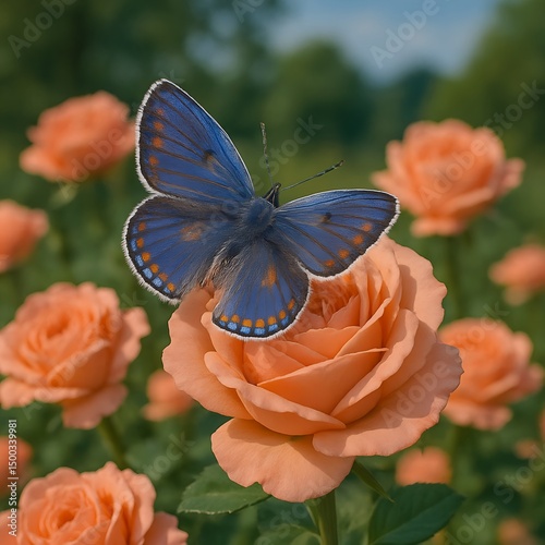 Portrait of a charming butterfly perched on a beautiful rose flower - HD