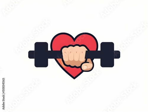 Heart and Dumbbell with Elderly Hand – Symbol of Active Aging