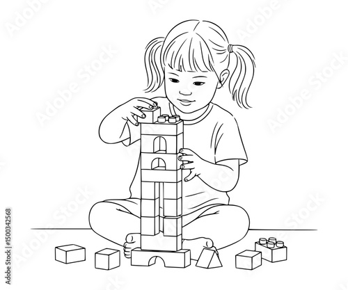 Child building blocks. Construction blocks at kindergarten. 