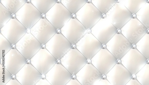 Elegant, diamond-quilted, white fabric with pearls