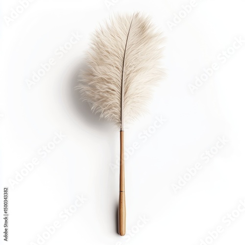 Light beige feather duster on white background