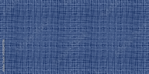 Abstract dark and light grunge blue jeans seamless pattern with hand drawn square grid ornament of brush stroke lines. Linen fabric material texture for textile, wrapping paper, cover, surface