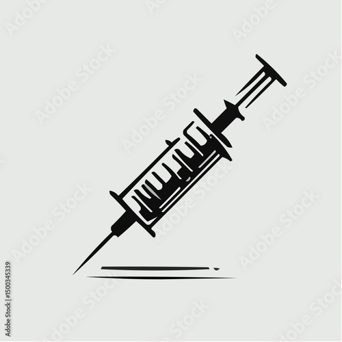 Icon of syringe in minimalist black design on light background  
