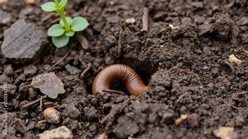 Earth worm is hiding in the ground