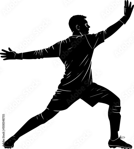Silhouette of Football Goalkeeper in Defensive Stance, Soccer Goalie Ready to Save