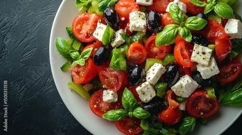 Vibrant Greek salad, bursting with fresh flavors photo