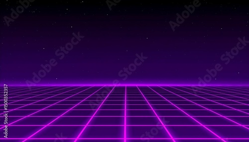 Retro Grid Night Sky Background.