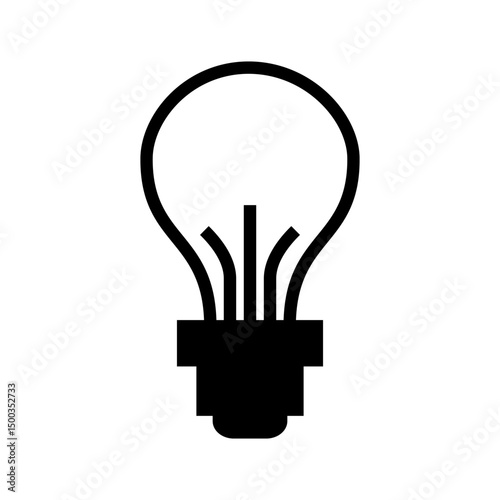 Minimalist light bulb with filament lines, symbolizing ideas, innovation, or electricity in a flat design icon vector illustration.