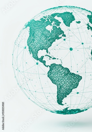 3D Illustration Of A Green Geometric Globe With White Background And Bright Light