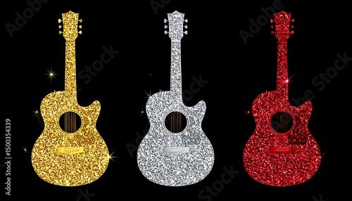 Glittery Guitars Gold with Silver, and Red.
