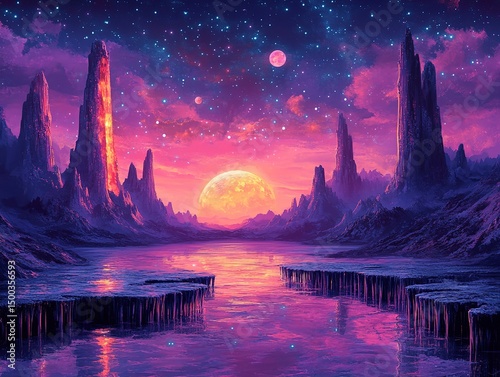 Cyber Sugar Apocalypse - Radioactive Lollipop Monoliths & Caramel Volcanoes, Liquid Metal Ghosts Assimilating Licorice City Under Cracked Candy Moon