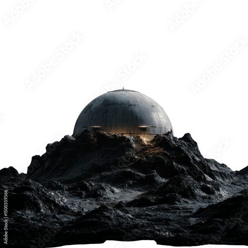 Futuristic Dome Structure on a Dark, Rocky Planet