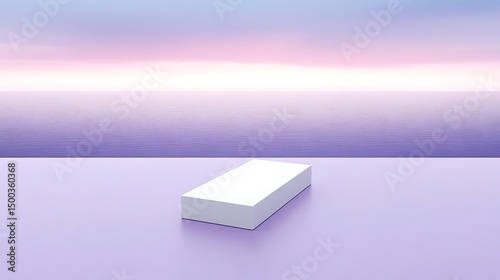 White box, ocean sunset, calm, product display