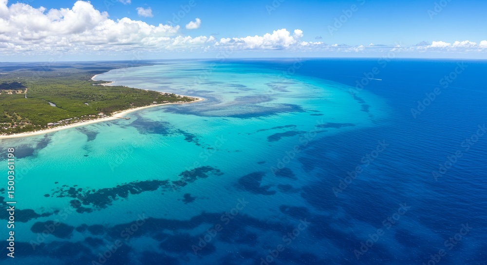 Obraz premium Aerial Photo Of Beautiful Turquoise Waters Near Coastline And Blue Sky
