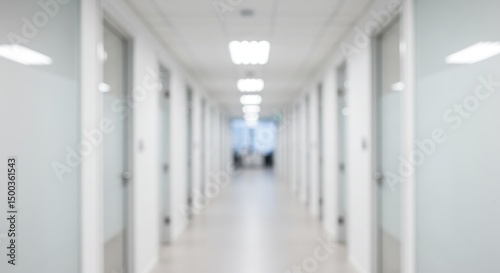 Blurred Office Hallway Perspective View Interior with Doors Photo