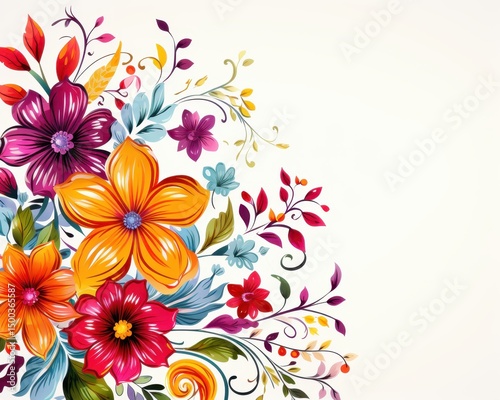 Composizione floreale astratta, colori vibranti, stile acquerello