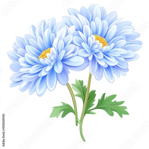 Delicate light blue flowers with green leaves