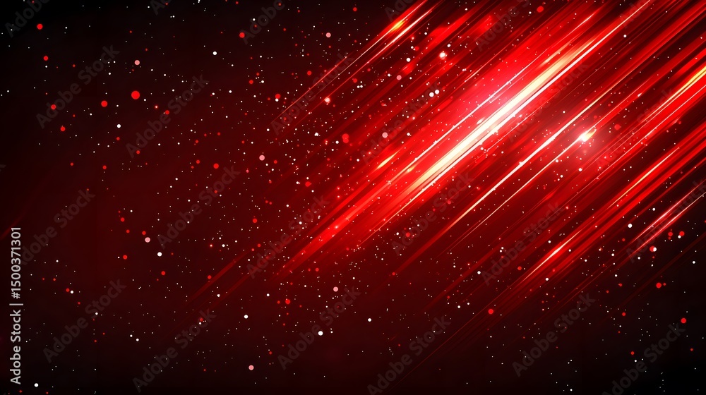 Obraz premium Red diagonal light streaks against a dark background with specks of light.