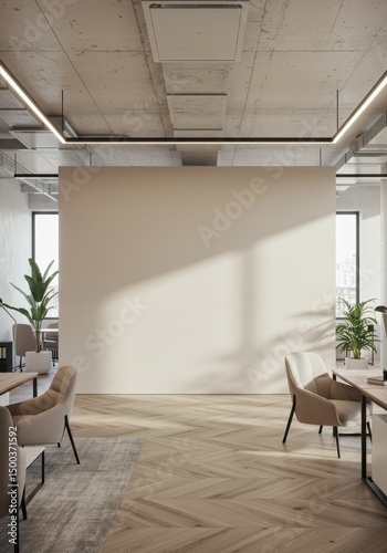 Modern Office Interior With White Wall and Empty Space Photo