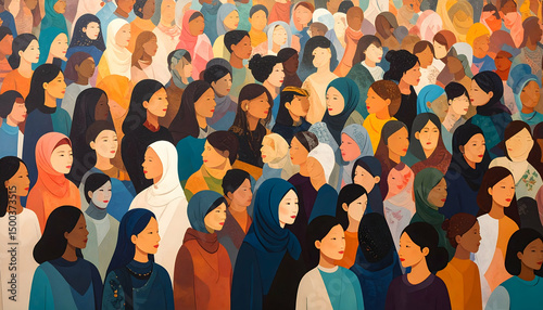 Abstract Painting of Diverse People Group Representing Unity and Community in a Textured Colorful Background Promoting Inclusion and Equity
