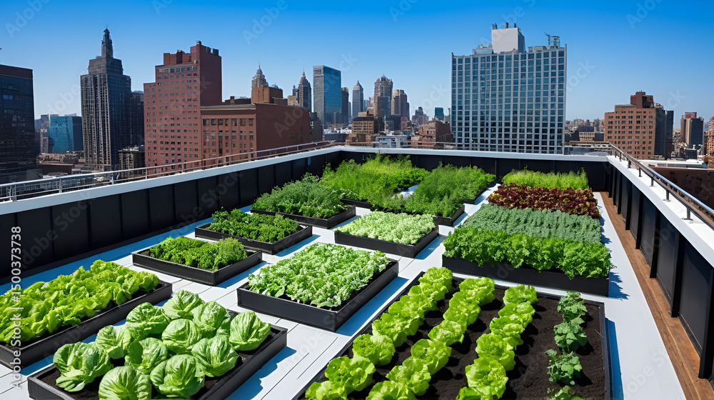 Fototapeta premium Urban rooftop garden teeming with fresh produce.