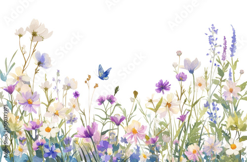 PNG Wild flowers border illustration watercolor blossoms.