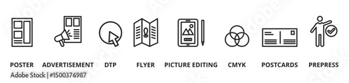 banner printing vector banner design concept with printing icons on white background