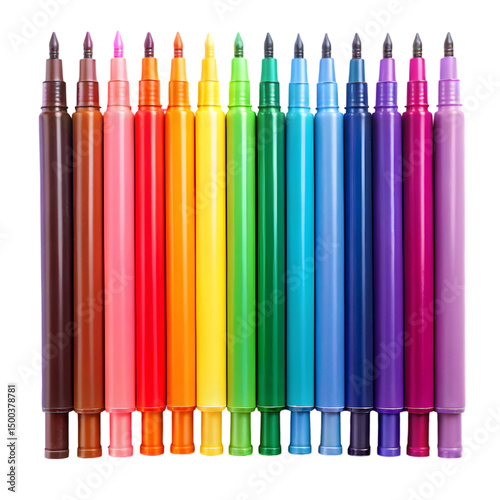 Colorful marker pens arranged in row
