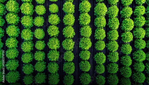 Coltivazione aerea di piante verdi a forma circolare
