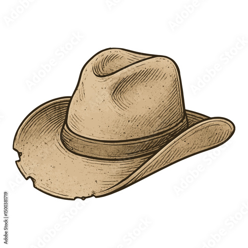 Worn Cowboy Hat Vector – Rustic Frayed Brim on White Background