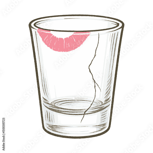 Cracked Shot Glass with Lipstick Stain – Romantic Bar Scene Vector