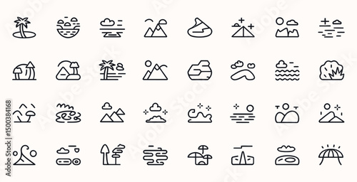 Set of mystical or abstract icons outline icons vector illustration isolated on white background.
