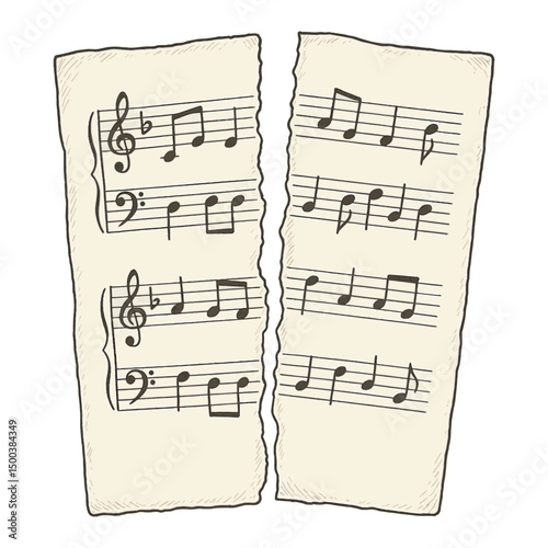 Torn Sheet Music with Faded Notes – Realistic Paper Vector