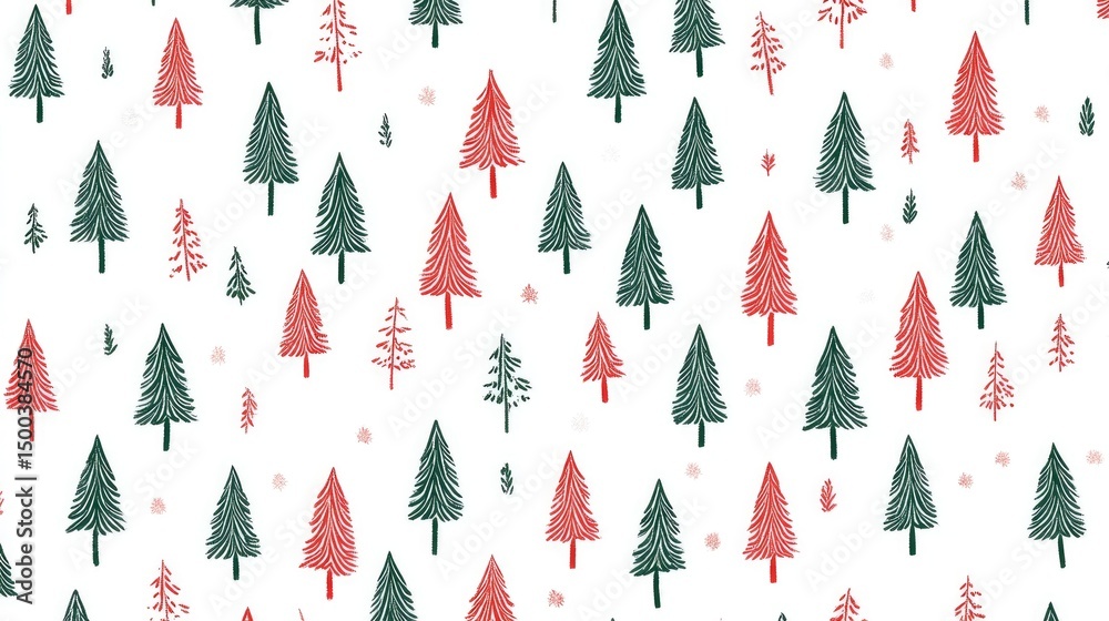 Obraz premium Stylized red and green christmas trees pattern on white background