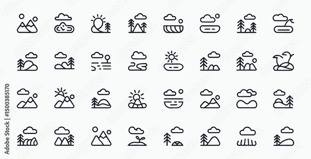 Obraz premium Set of related to landscape outline icons vector illustration isolated on white background.