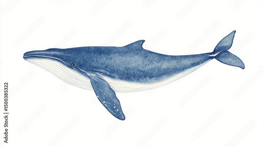 Naklejka premium Illustrated blue whale - marine creature in watercolor art