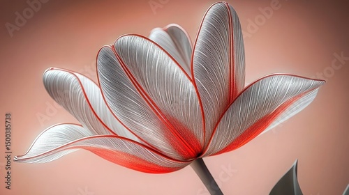 close-up of delicate white and red translucent flower petals with intricate vein patterns against soft pink background