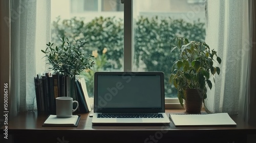 Wallpaper Mural Home office workspace by window with plants. Torontodigital.ca