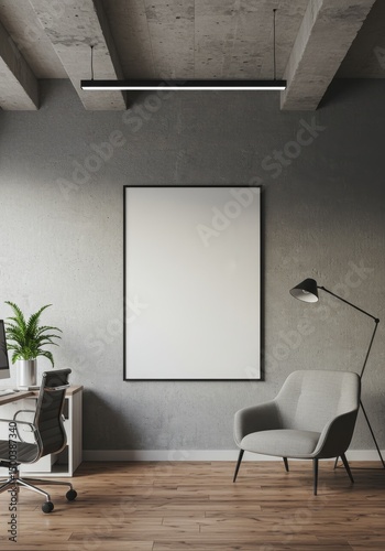 Modern Office Interior With Empty Frame And Minimalist Design A Photo