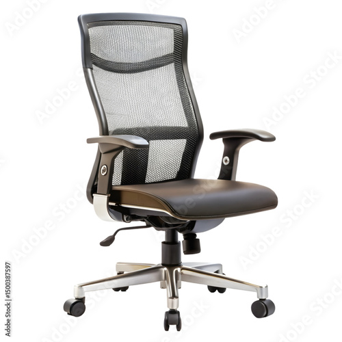 Modern office chair with mesh back isolated on white background photo