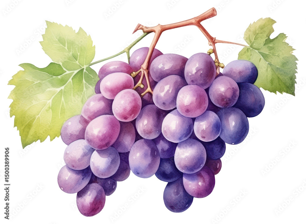 Fototapeta premium PNG Illustration of grapes watercolor fruit vine.