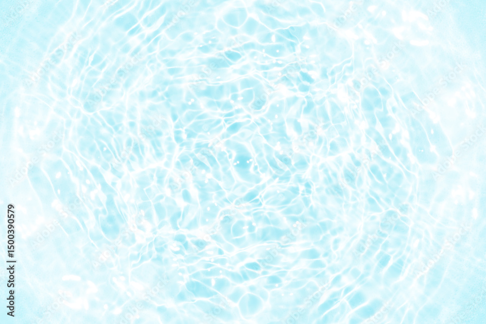 Obraz premium Blue water with ripples on the surface. Defocus blurred transparent blue colored clear calm water surface texture with splashes and bubbles. Water waves with shining pattern texture background.