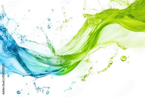Abstract vibrant liquid splashes in shades of blue and green