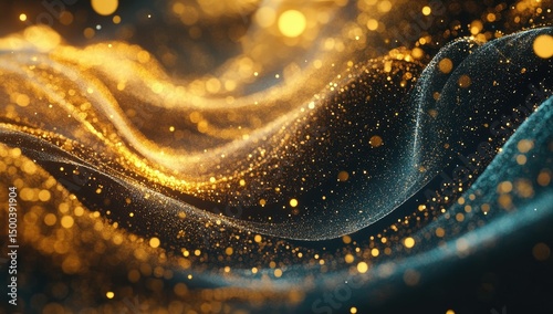Abstract, swirling, golden, and dark particles