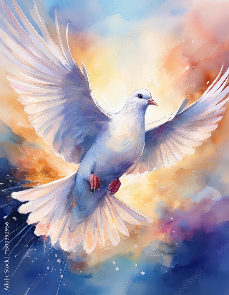 Fototapeta premium Friedliche Taube – Aquarell in himmlischen Pastelltönen