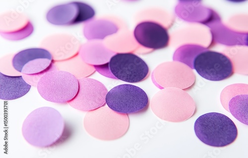 Scattered round confetti in pink and purple hues