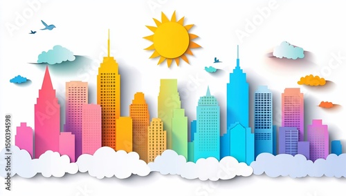 Rainbow Cityscape with Sunny Day.