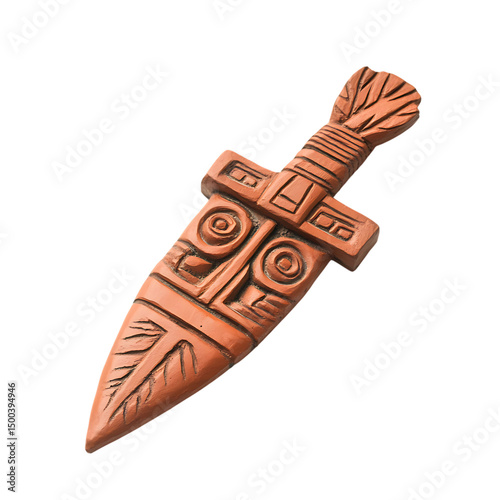 A Terracotta Arrow with Olmec Feathered Serpents Me Isolated on Transparent Background photo