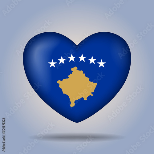 Kosovo flag heart button Isolated on color gradient background. Exclusive banner flag