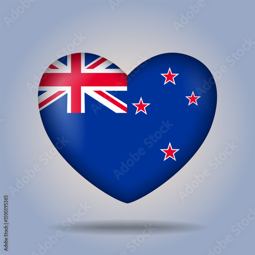 New Zealand flag heart button Isolated on color gradient background. Exclusive banner flag